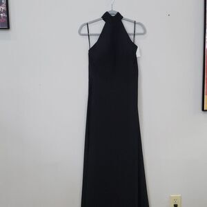 Amsale Dress Womens 10 Black Chiffon Halter Gown Full Skirt Elegant Black Tie